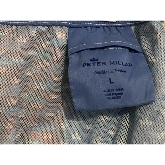 PETER MILLAR SEASIDE Mens L Pink Blue Fish Print Mesh Lined Swim Trunks Shorts - Picture 7 of 8